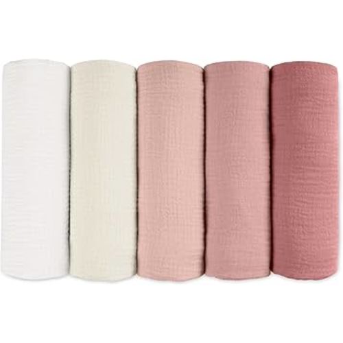 Mantas de muselina de recepción, manta neutral para envolver para recién nacidos niños y niñas, paquete de 5 mantas transpirables y amigables para la piel para bebé (Colores dulces)