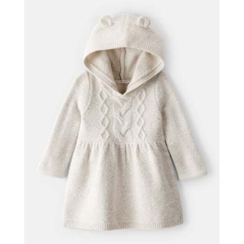 Baby Girl Long-Sleeve Hooded Sweater Dress - Ivory - OshKosh | Carter's
