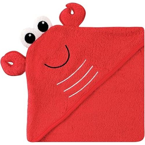 Luvable Friends Unisex Baby Cotton Animal Face Hooded Towel, Lobster, One Size