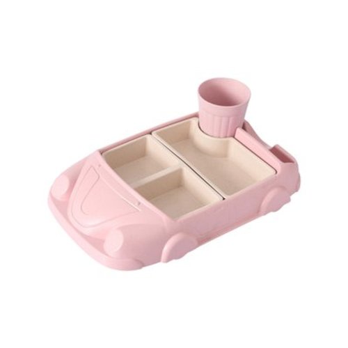 Kids Cute Dinner Plate Novel Food Plate Car Shaped Food Tray 4 Compartment Cute Split Design And A Cup Area
