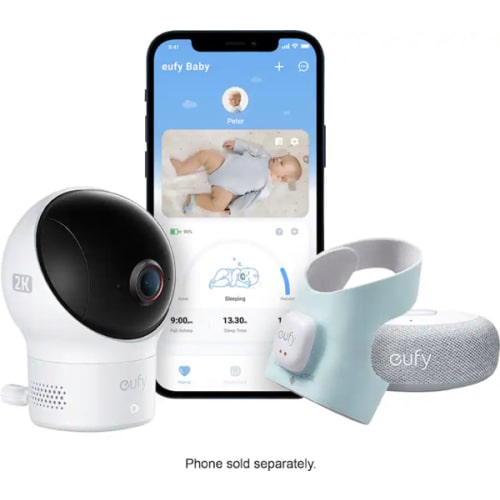 eufy - S340 Smart Sock WiFi Baby Monitor with Receiver, Pan & Tilt 2K Camera, and Customizable Wellness Tracker - Blue