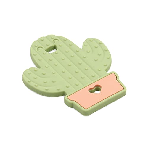 Bumkins Baby Teething Freezer Toy Keys Rings, Soft Flexible Silicone Pacifier, Safe to Chew, Cool Teether Gum Relief, Essentials for Babies 3 Months, Freezable, Sensory Textured, Cactus Green