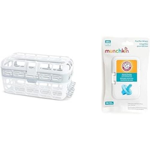 Munchkin Dishwasher Basket for Bottles, Pacifiers, Cups, 1 Pack & Arm & Hammer Pacifier Wipes, 36 Count