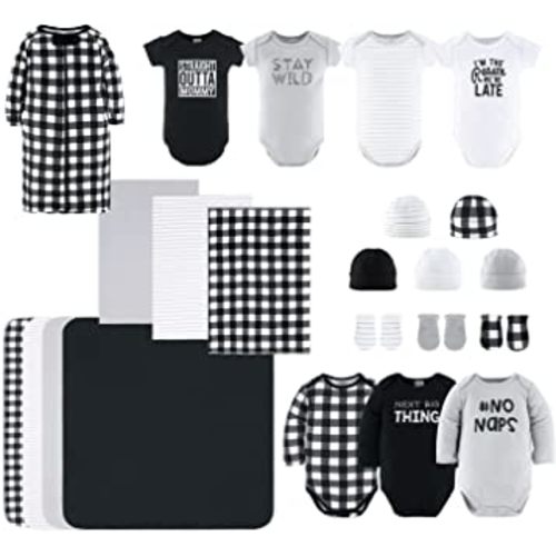 The Peanutshell Newborn Clothes & Accessories Gift Set, Fits Newborn to 3 Months, Black Plaid