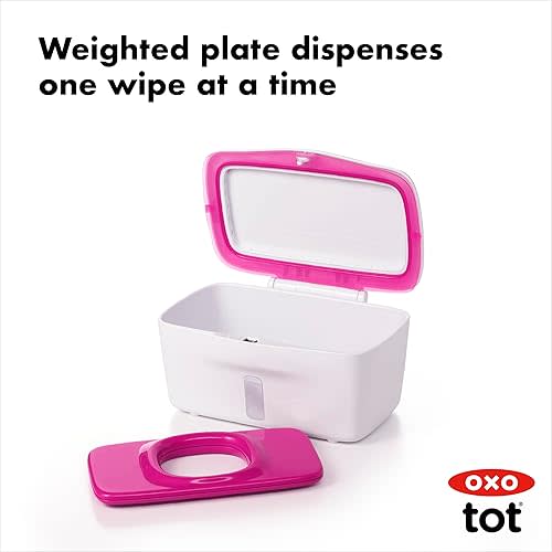 OXO Tot Perfect Pull Wipes Dispenser, Plastic, Silicone, Pink