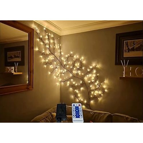 Vines for Room Decor with Remote Control On/Off Timmer Dim,7.5FT Artificial Plants Tree Willow Vine Lights Plug in 144 LEDs for Walls Bedroom,Living Room,Indoor Home Decoration(Brown)