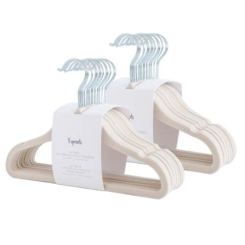 3 Sprouts Baby Velvet, Non-Slip Clothes Hangers - Pack of 30 - Beige