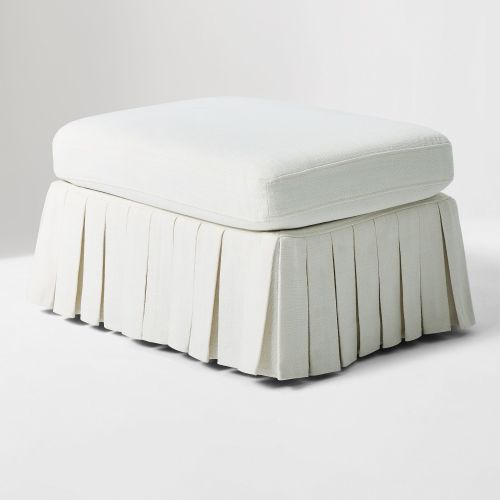Kids Robin Pleated Skirt Ottoman, Peformance Yarn Dyed Linen Weave, Alabaster