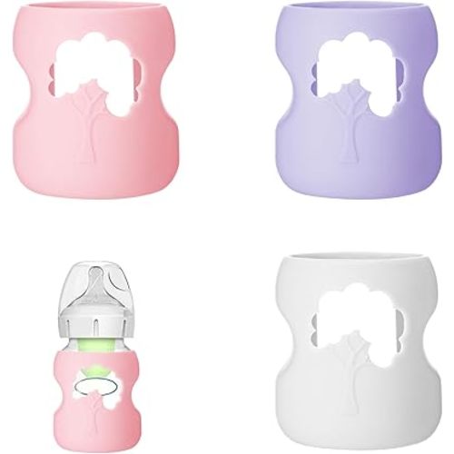 3 Pcs Silicone Bottle Sleeves Compatible with Dr Brown Glass Bottles 4 Oz for Dr Brown's Wide Neck Bottles, Dishwasher-Safe BPA Free Silicone Sleeve for Dr Brown Bottles 4 Oz White Purple Pink