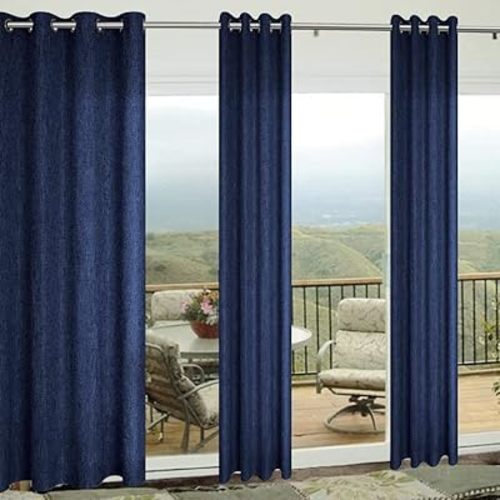 Navy Blue Curtains 84 Inch Length for Living Room 2 Panels Set Window Treatments Semi Sheer Linen Cotton Textured Light Filtering Grommet Boho Curtain for Bedroom 52x84 Inches Long Dark Blue
