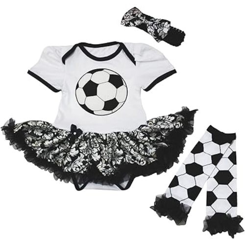 Petitebella Soccer Theme White Soccer Bodysuit Damask Baby Dress Legs Nb-18m