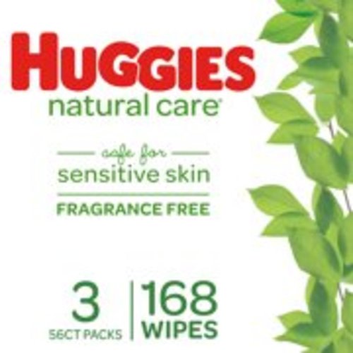 Huggies Natural Care Unscented Baby Wipes, 3 Soft Packs (168 Total Wipes)