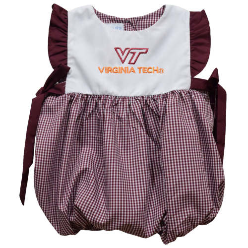 Virginia Tech Hokies VT Embroidered Maroon Gingham Girls Bubble | 6M