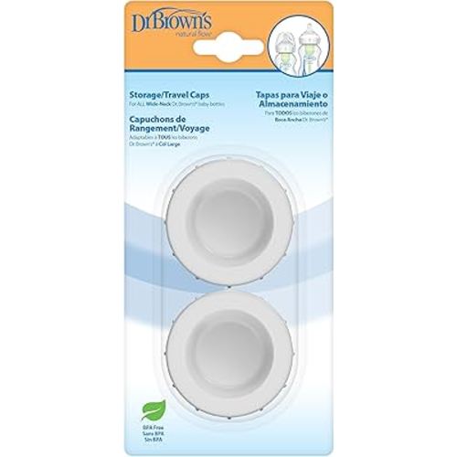 Dr. Brown's Wide-Neck Storage/Travel Caps for Anti-colic Options+ Baby Bottles, fits 9 oz/270 mL and 5 oz/150mL, BPA-Free, 2-Pack