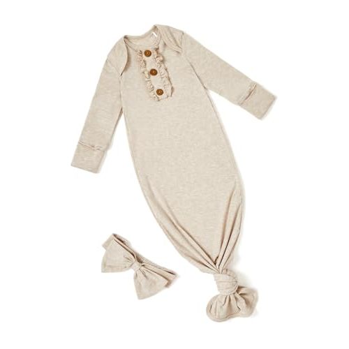 PATPAT Tencel & Wool Blend Baby Sleeper Gown for Newborn Boy Girl Infant, Knotted Sleep Sack as Premium Gift for Baby
