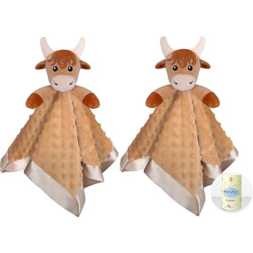Loveys for Babies, Soft Baby Security Blanket Lovies for Babies, Stuffed Animals Blankie for Newborn Infant with Baby Snuggle Toy, Baby Boys Gifts Highland Cow Security Blanket 16 Inch