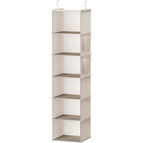 Hanging Closet Organizer, 6-Shelf Closet Hanging Storage with Side Pockets, Beige