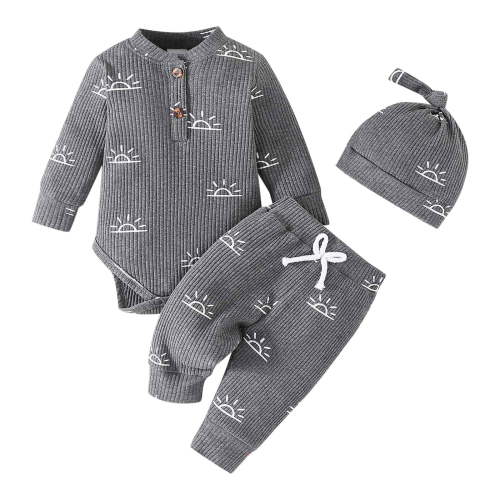 Cathalem Baby Boy Clothes Newborn Winter Baby Boy Clothes Newborn Boy Outfit Infant Romper Winter Fall Long Pants Set (Dark Gray,3-6 Months)