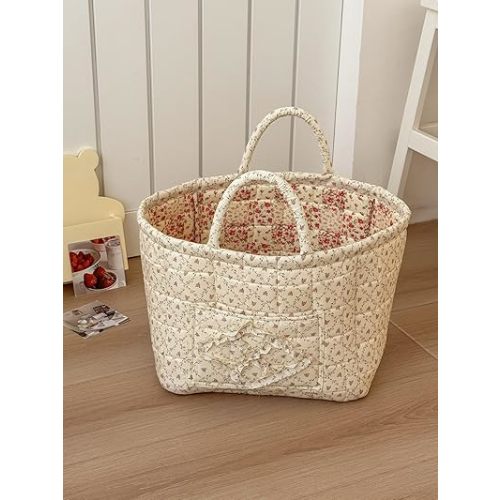 Storage Basket Boho Fabric Large Collapsible Floral Laundry Nursery Hamper Portable Folding Storage for Clothes Toys (Yellow Floral)