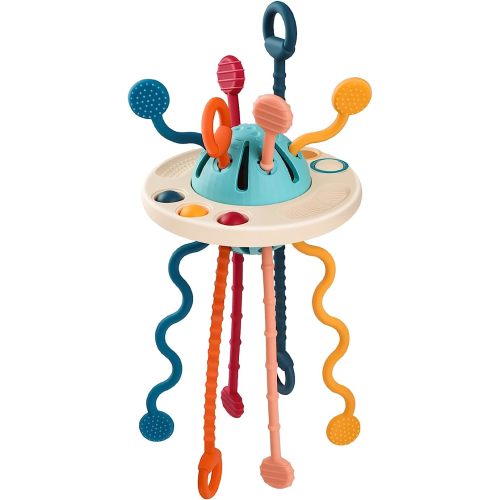 Baby Montessori Toys for 6-12 12-18 Months, Food Grade Silicone Pull String Toys for 1 Year Old, Travel Toys Sensory Toys for Toddlers, Gift for Boys & Girls 8 9 10 Months - Blue