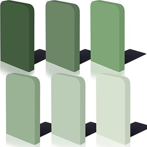6Pcs Boho Sage Green Wood Bookends Gradient Green Wooden Book Stands Rustic Non Skid Book Stoppers for Heavy Books Home Office Library