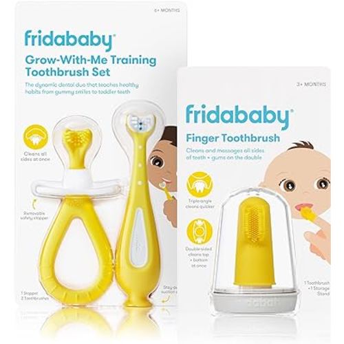 FridaBaby SmileFrida Finger Toothbrush and Grow-with-Me Training Toothbrush Set | Infant to Toddler Toothbrush Oral Care for Sensitive Gums and Building Brushing Habits
