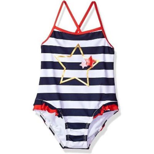KIKO & MAX Infant Girl's One Piece Swimsuit Bathing Suit, Navy/White Stripe, 6/9 Months