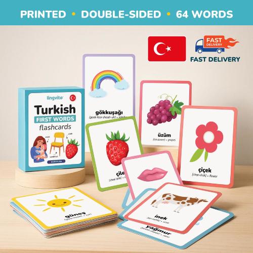 PRINTED Turkish flashcards first words Turkish Language Learn Turkish Baby Gift vocabulary Turkish Letters Kids Preschool Teacher