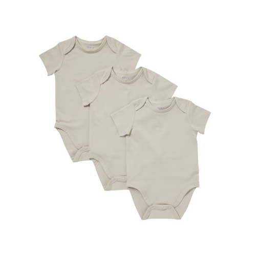 Hanes Pure Comfort Baby Short Sleeve Bodysuits, Organic Cotton, Boys & Girls, 3-Pack Mushroom Beige 6MTH