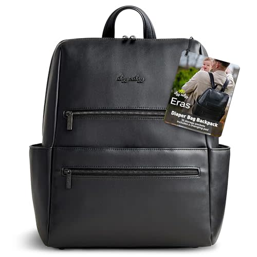 Itzy Ritzy Eras Diaper Bag Backpack – Large Capacity Sleek Daddy Diaper Bag for Men Featuring Neutral Design, 15 Pockets, Changing Pad, Stroller Straps, and Comfortable Backpack Straps, Black