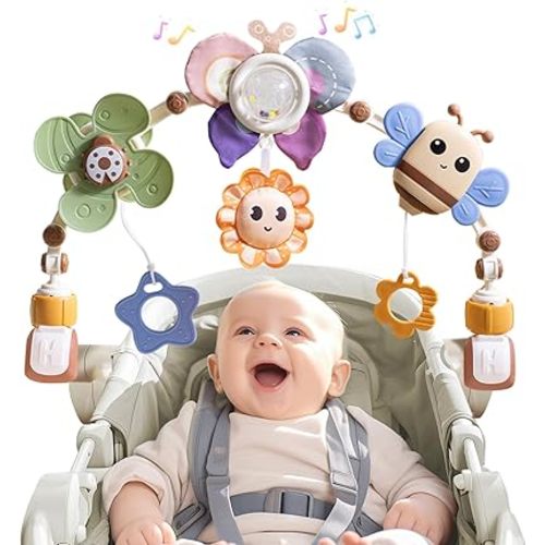 Adjustable Baby Stroller Arch Toys - Car Seat Toys Play Arch Crib Bassinet Toys Activity Arch with Fascinating Toys for Stimulating Baby's Senses Developing Motor Skills Infants Toddlers Gifts