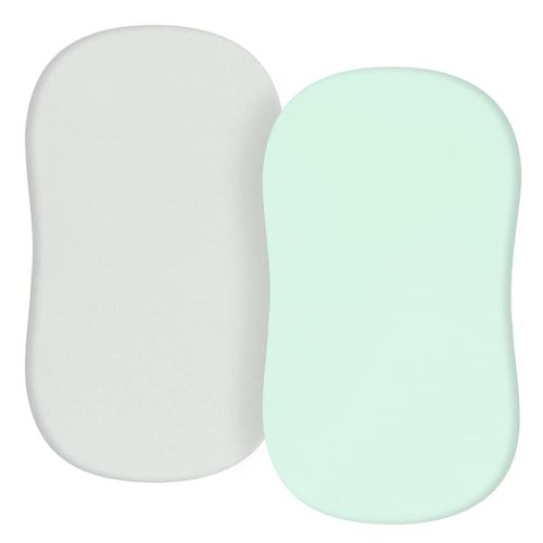 TILLYOU Baby Bassinet Sheets for Girls Boys, Fit for Hourglass Oval Rectangle Bassinet Mattress Sheets, 33”X16”, 2 Pack Gray and Green