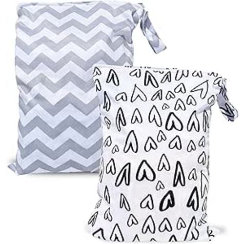 Amazon.com: Little & Lourdes 2-Pack Travel Laundry Leakproof Wet Bags, Wet Dry Bag for Baby Diapers Sports Workout Gym Clothes Sweat Swimsuits, Swimming Equipment Bags (Hearts & V-Shaped Stripes) : Baby