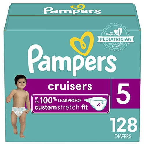 Pampers Cruisers Diapers - Size 5, One Month Supply (128 Count), Disposable Active Baby Diapers with Custom Stretch