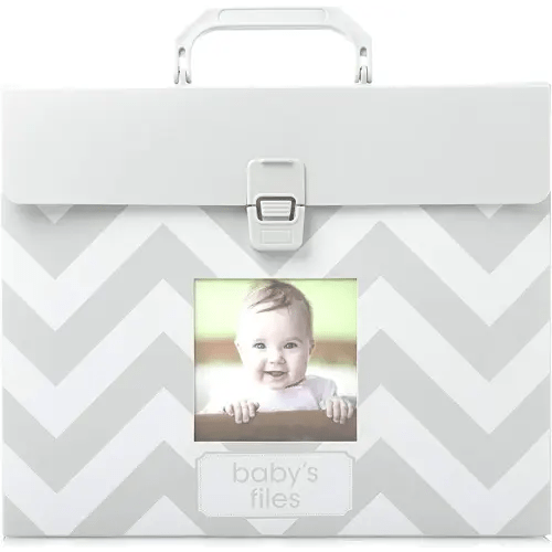 Tiny Ideas Baby File Keeper Organizer, Gray Chevron, Newborn Baby Document Organizer, Durable File Folder
