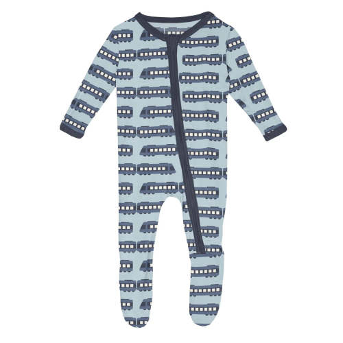 Kickee Pants Zipper Footie | Spring Sky Trains