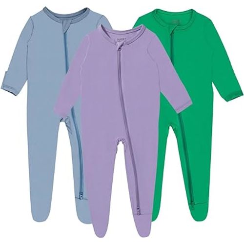 Baby Boy Footed Pajamas with Mittens,Rayon Made from Bamboo Sleepers, 2 Way Zipper Long Sleeve Pjs