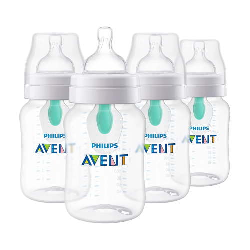 Philips AVENT 9oz Anti-Colic Wide-Neck Baby Bottles with AirFree Vent, 4 Pack, Clear, SCY703/04
