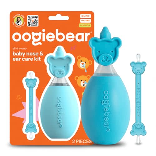 oogiebear BearPair FSA/HSA Eligible Silicone Bulb Baby Nasal Aspirator and Ear & Nose Syringe, Safely Sucks Snot and Removes Mucus, Cleanable and Reusable, Blue