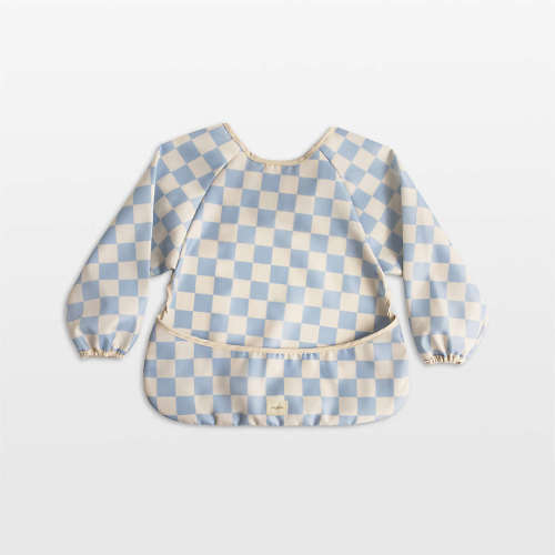 Mushie Blue Check Long Sleeve Bib