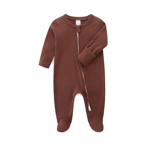 Hikido Baby Romper 100% Organic Cotton Pajamas One Piece Long Sleeve Zipper Footie Onesie for 0~12M Baby
