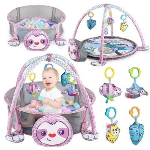 Toddlerino -4IN1 Baby Play Mat - Baby Gym and Playmats Tummy Mat, Washable, Baby Activity ,with 4 Sensory Toys and 1 Soft Pillow, Develops Motor Skills, Giftfor Toddler Infant 0-12 Months