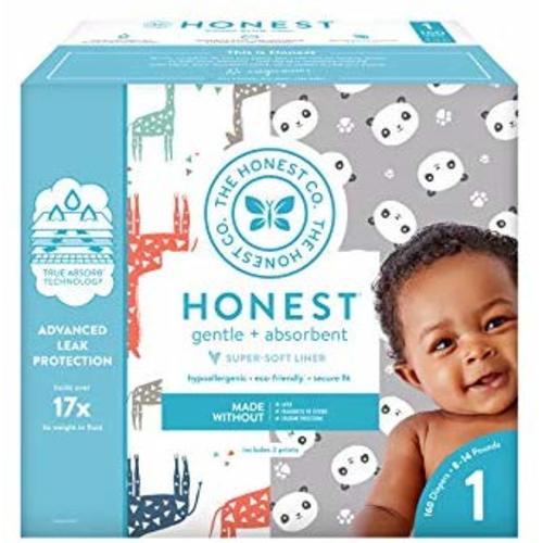 The Honest Company Super Club Box Diapers with TrueAbsorb Technology, Pandas & Safari, Size 1, 160 Count - Pandas & Multi-Colored Giraffes