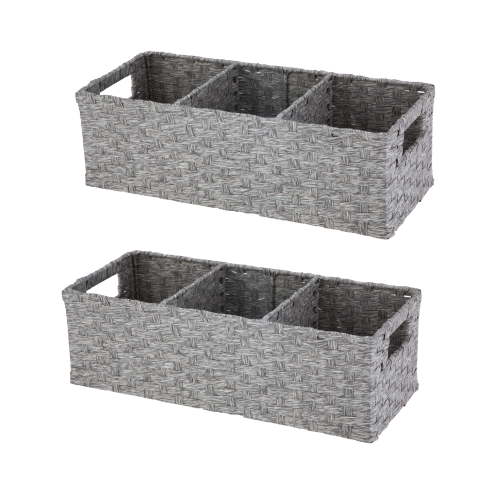 Mainstays 3-Compartment Storage Basket Set With Handles, Set of 2