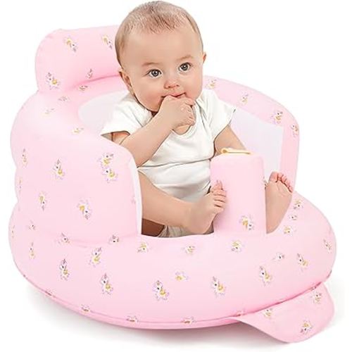Inflatable Baby Seat for Sitting Up 3-12 Months, Inflatable Baby Chair for Infants and 3 6 9 12 36 Babies Comfortable & Safe Support for Learning to Sit, Feeding (Pink)