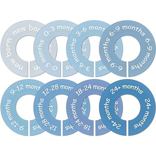 JarThenaAMCS 8Pcs Gradient Blue Baby Closet Size Dividers Baby Clothes Hanger Organizers Newborn to 24 Month Thicken Infant Wardrobe Separators for Home Nursery Bedroom