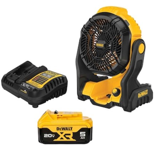 DEWALT 8-in 20-Volt 3-Speed Indoor/Outdoor Yellow Jobsite Fan (Battery and Charger Included) DCE512P1 at Lowes.com