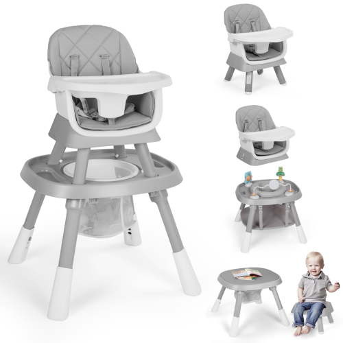 AILEEKISS 15-in-1 Baby High Chair, Adjustable Tray, Rotating Seat, Booster Seat, Grey