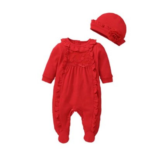 2PCS Newborn Baby Girl 3D Flower Romper Bodysuit Jumpsuit Hat Outfit Clothes