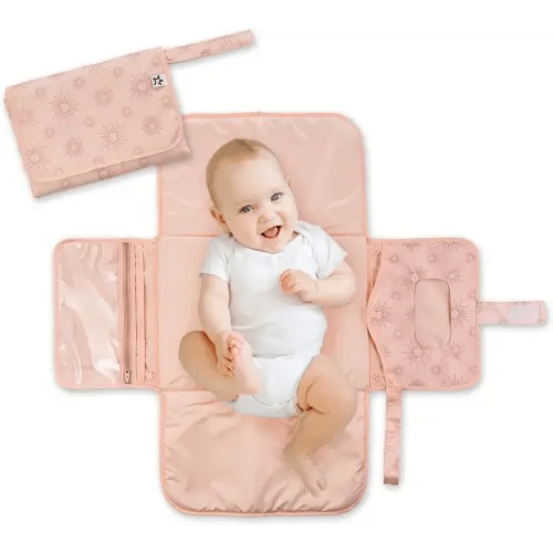 Tiny Twinkle Portable Diaper Changing Pad - Foldable Waterproof Diaper Changing Mat for Travel, Baby Changing Station with Smart Wipes Pocket & Storage (Shine)